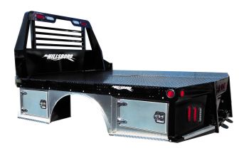 Hillsboro STA500 Series Skirted Hybrid bed with stake pockets and rubrail